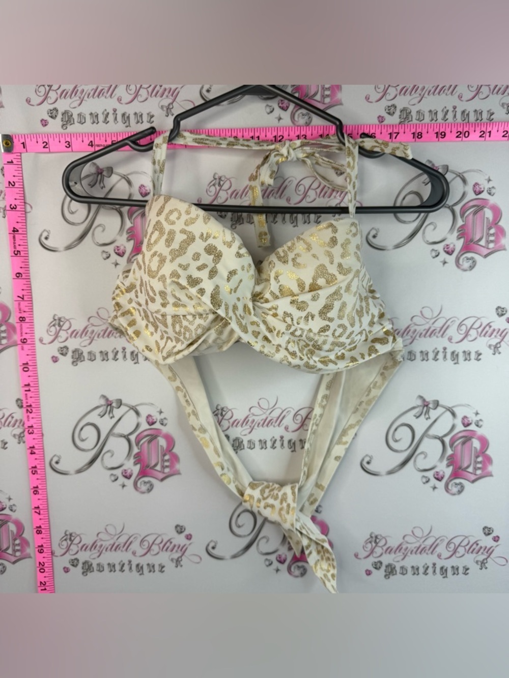 smart & sexy bikini top shiny Cream Bikini Top with Metallic Gold Leopard Print
